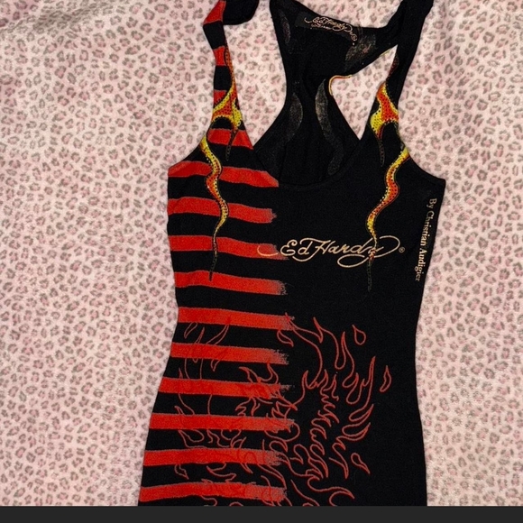 Ed Hardy Rhinestone Skull and Flames MISFIT Dress. S But Has Lots Of Stretch - Picture 6 of 7